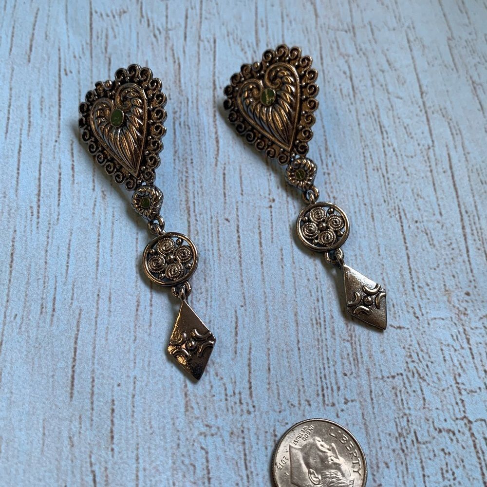 JJ Silver Vintage Western Heart Dangle Earrings‎